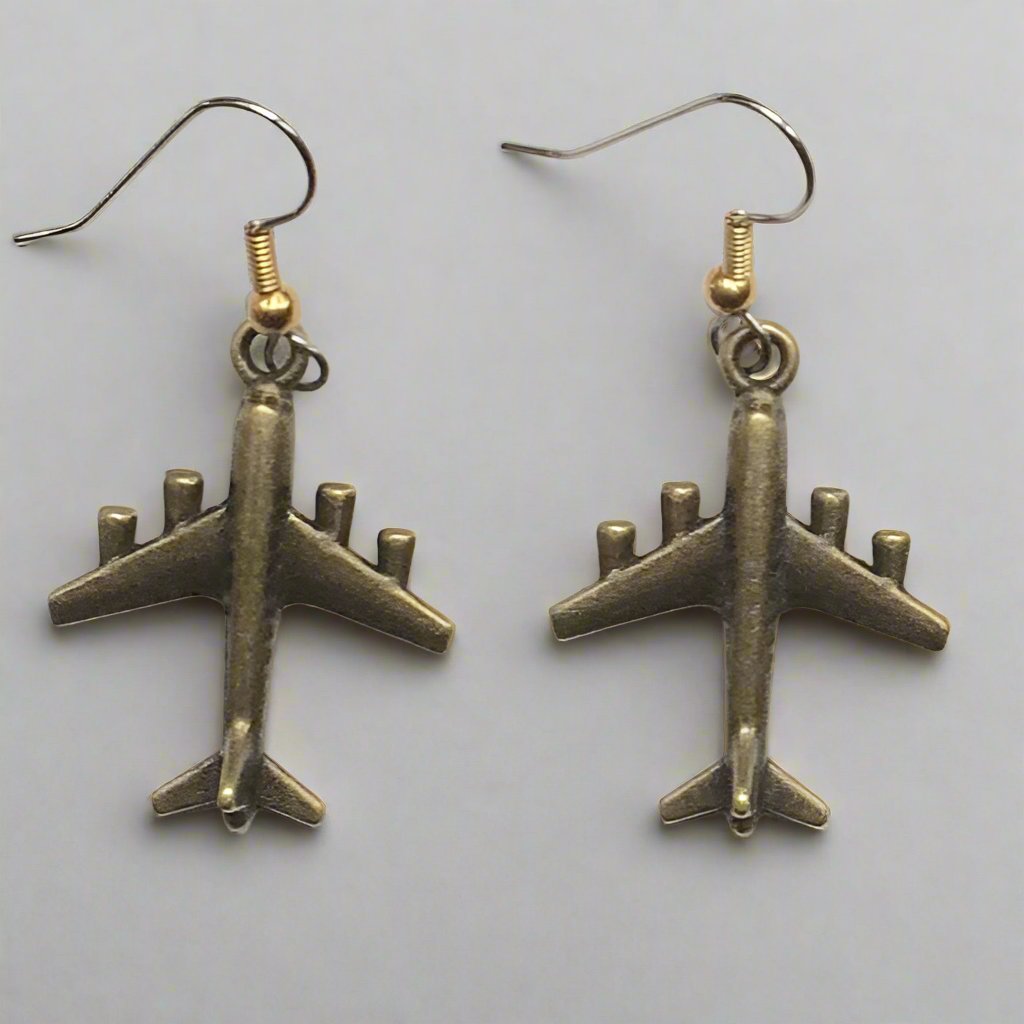 Bronzetone Four-engine Airplane Earrings