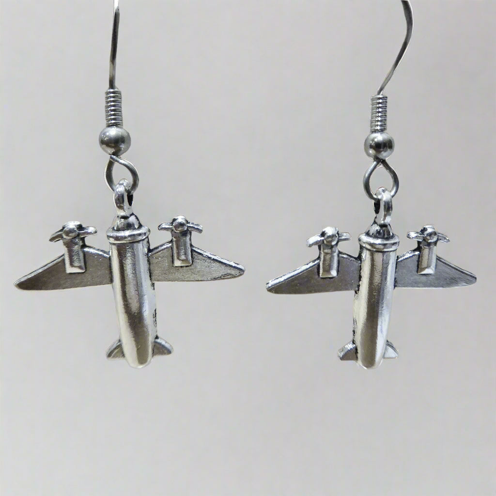 Silvertone Large Twin Engine Airplane Earings