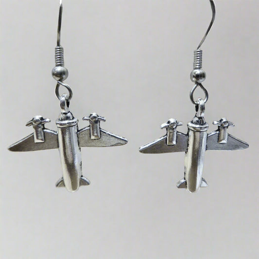 Silvertone Large Twin Engine Airplane Earings