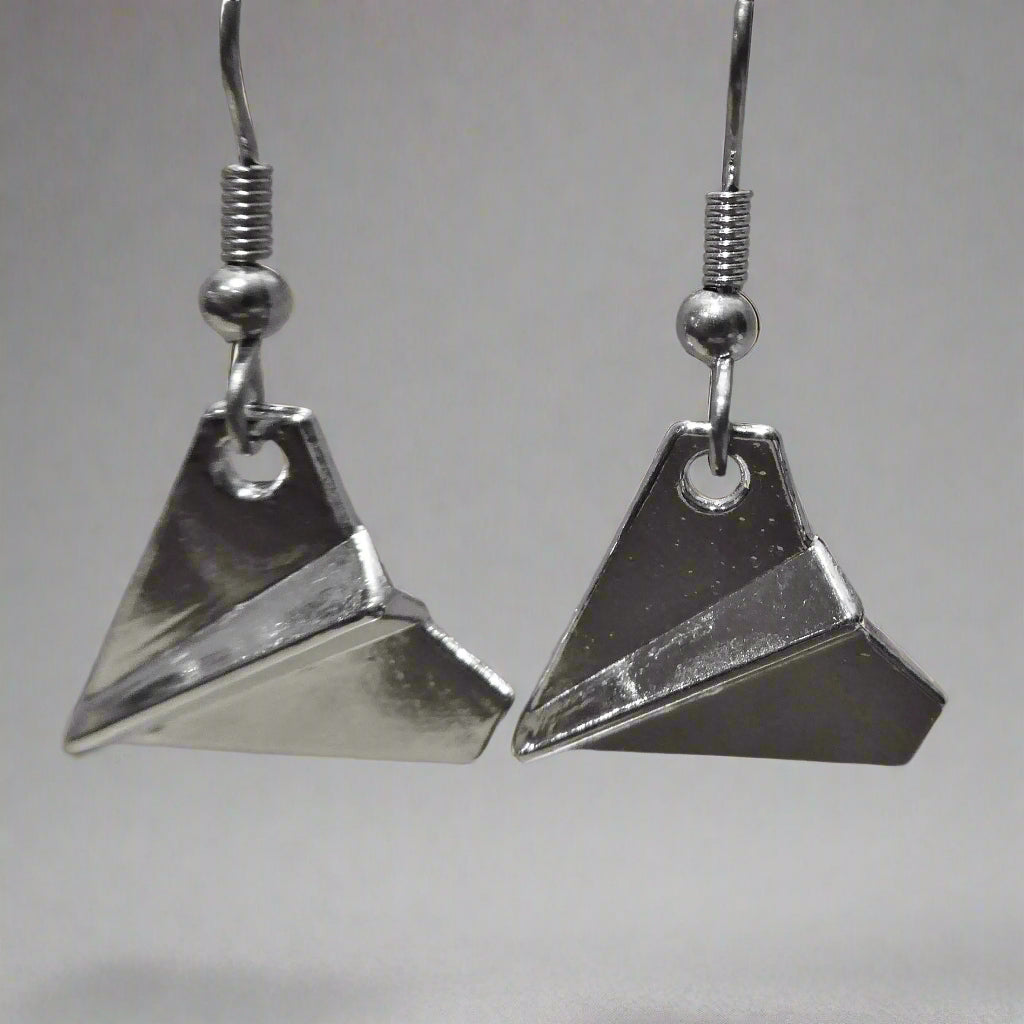 Silvertone Paper Airplane Earrings