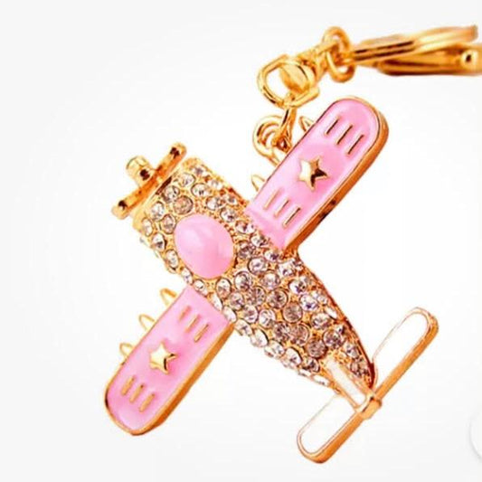 Pink Rhinestone Airplane Keychain