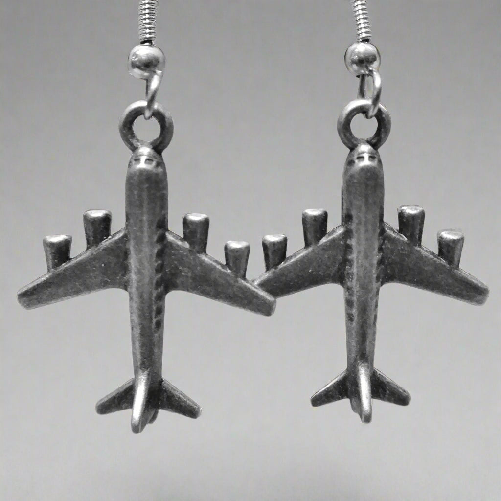 Silvertone Large 4-engine Airplane Earrings