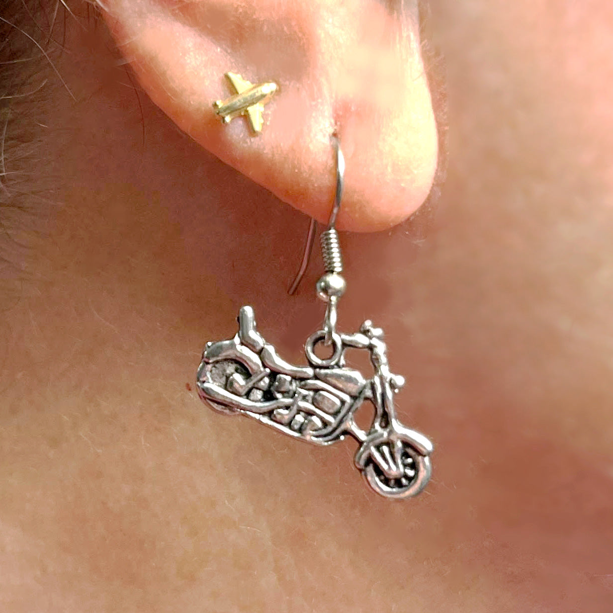 Silvertone Motorcycle Earrings