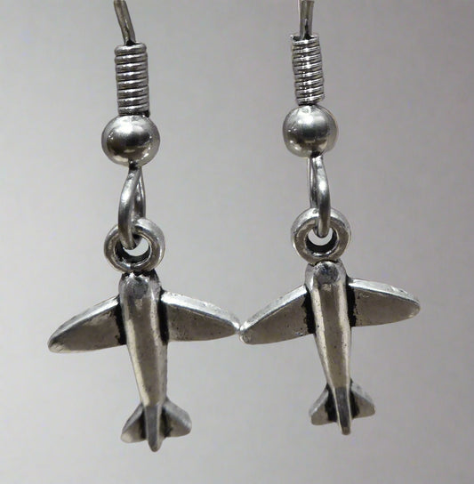 Silvertone Small Airplane Earrings