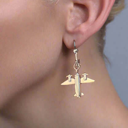 Silvertone Twin Engine Airplane Earrings