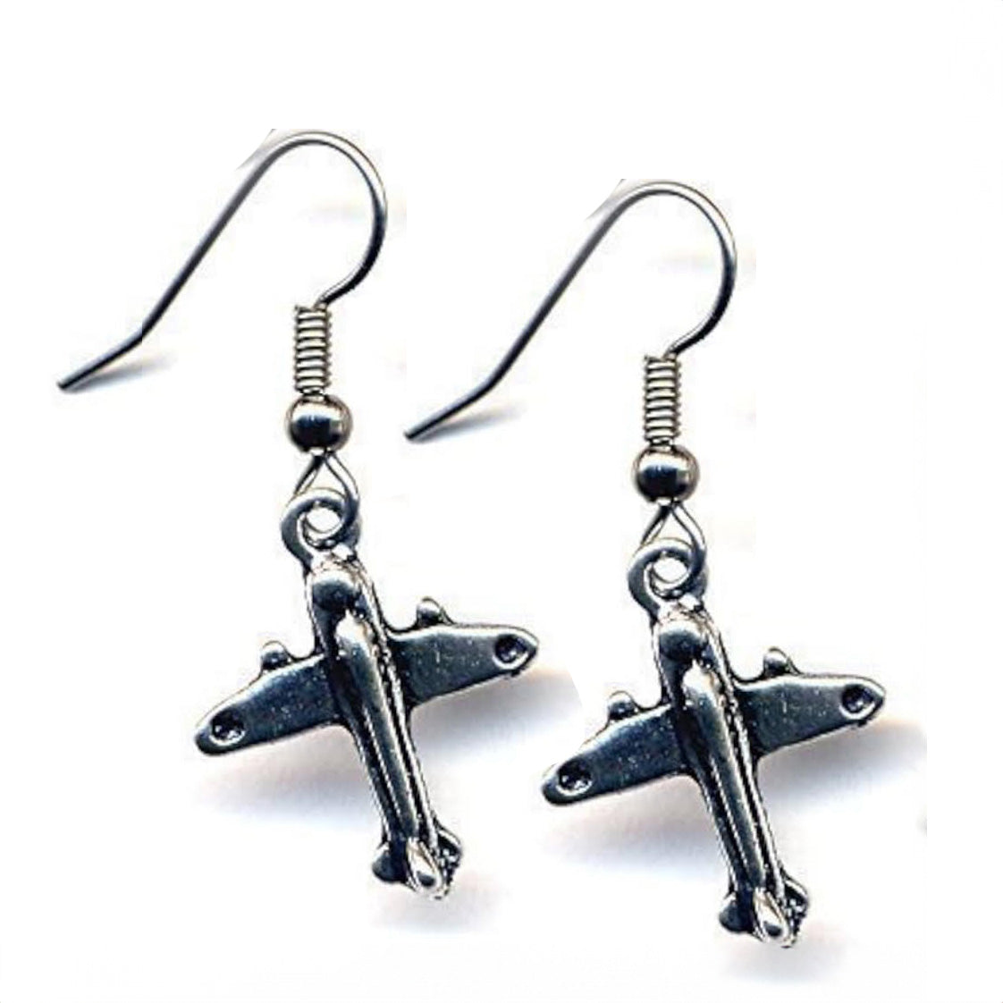 Silvertone Small Twin-engine Airplane Earrings